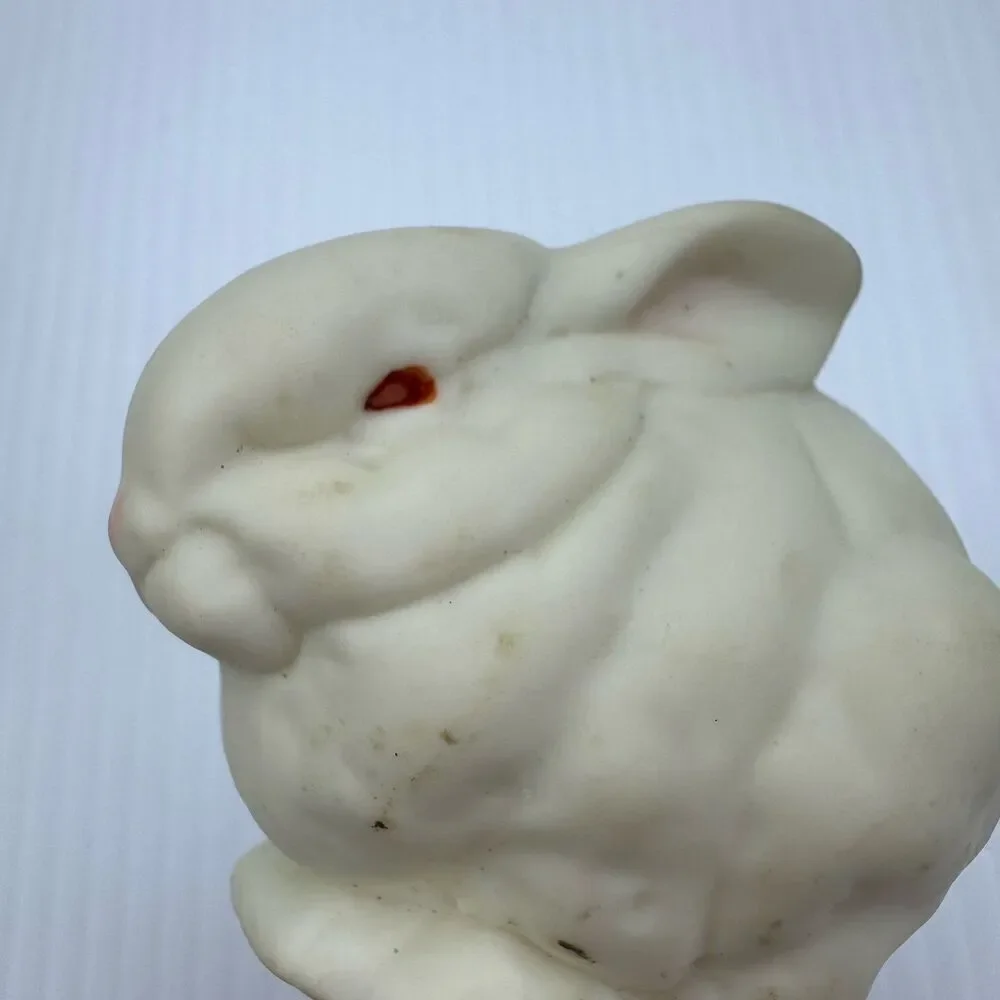 Lefton China Easter Bunny Trinket Box Pink Egg w Carrot Vintage